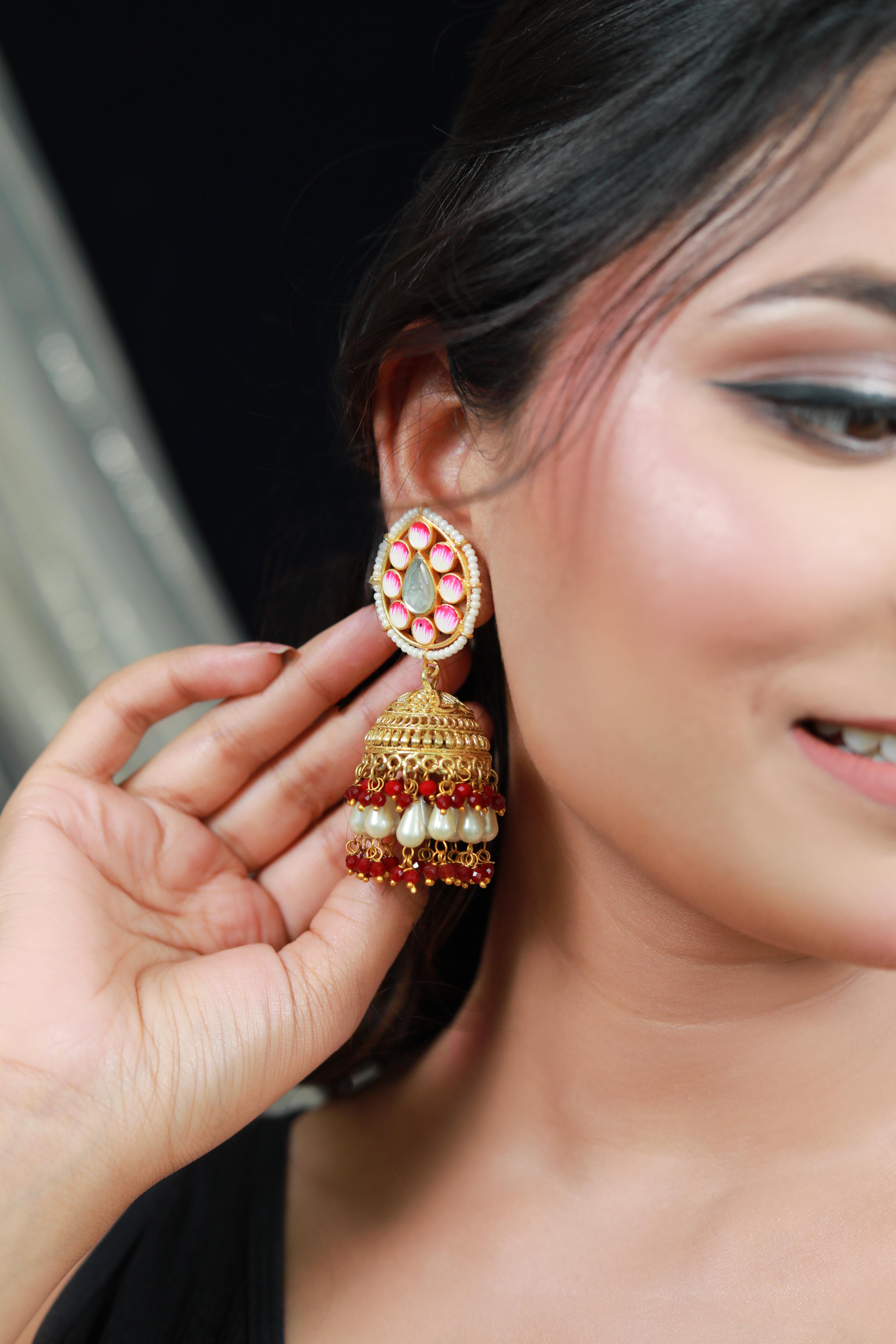 Gulab Leheriya Jhumkas