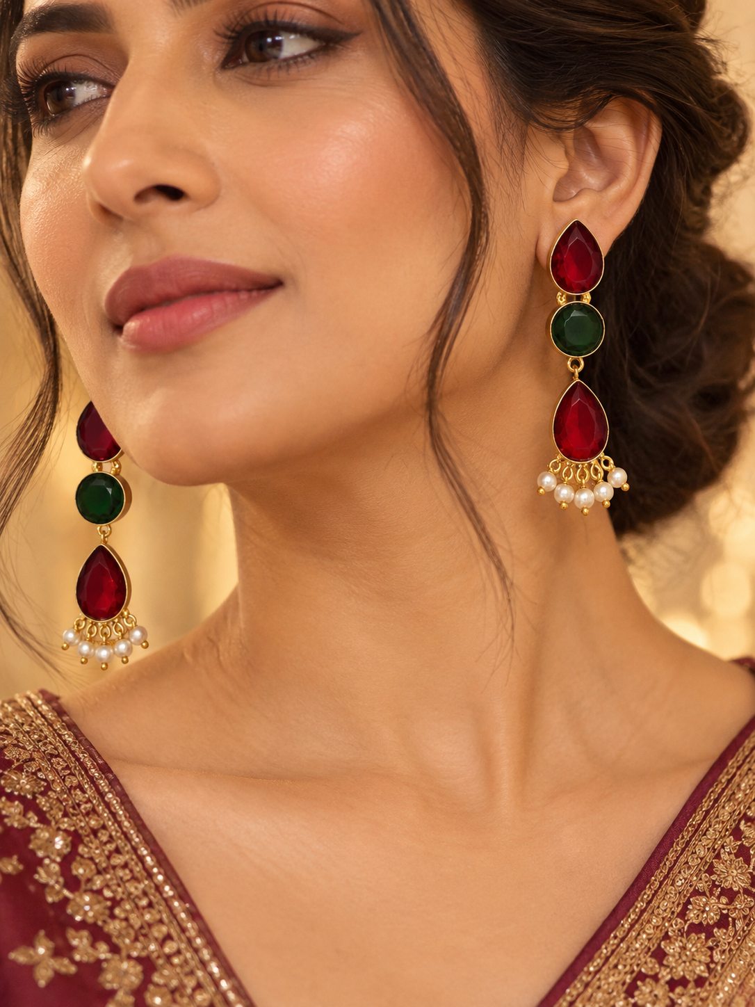Ruvika Ruby-Green Earrings