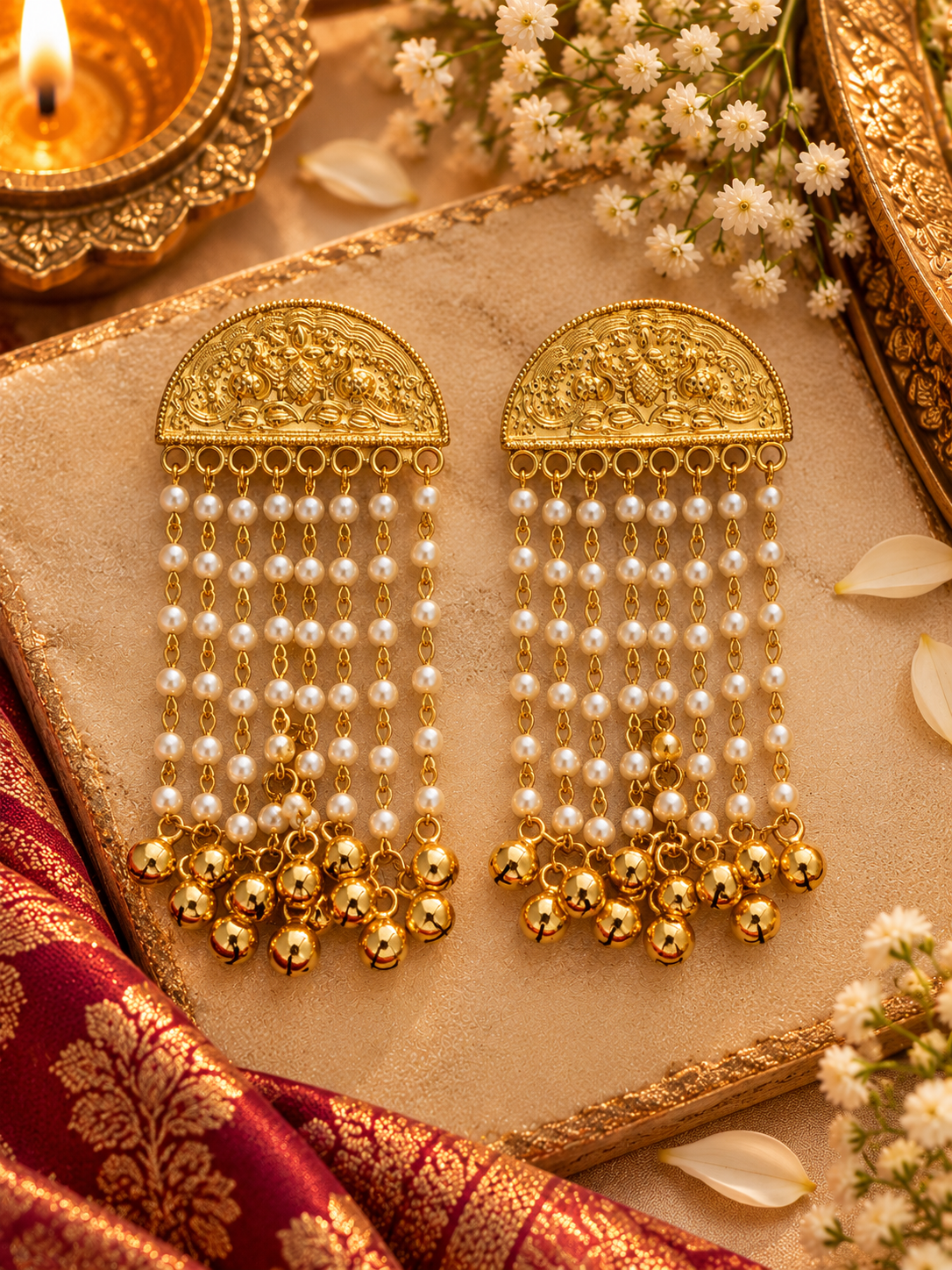 Sunehri Jaal Pearl Tassel Earrings