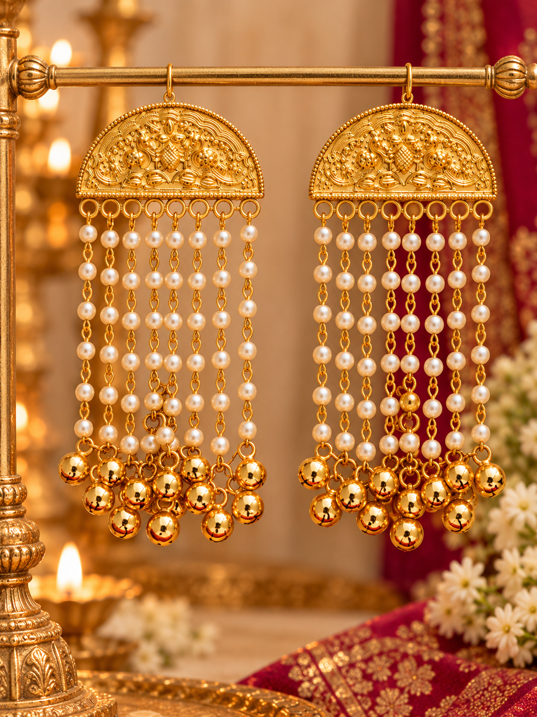 Sunehri Jaal Pearl Tassel Earrings