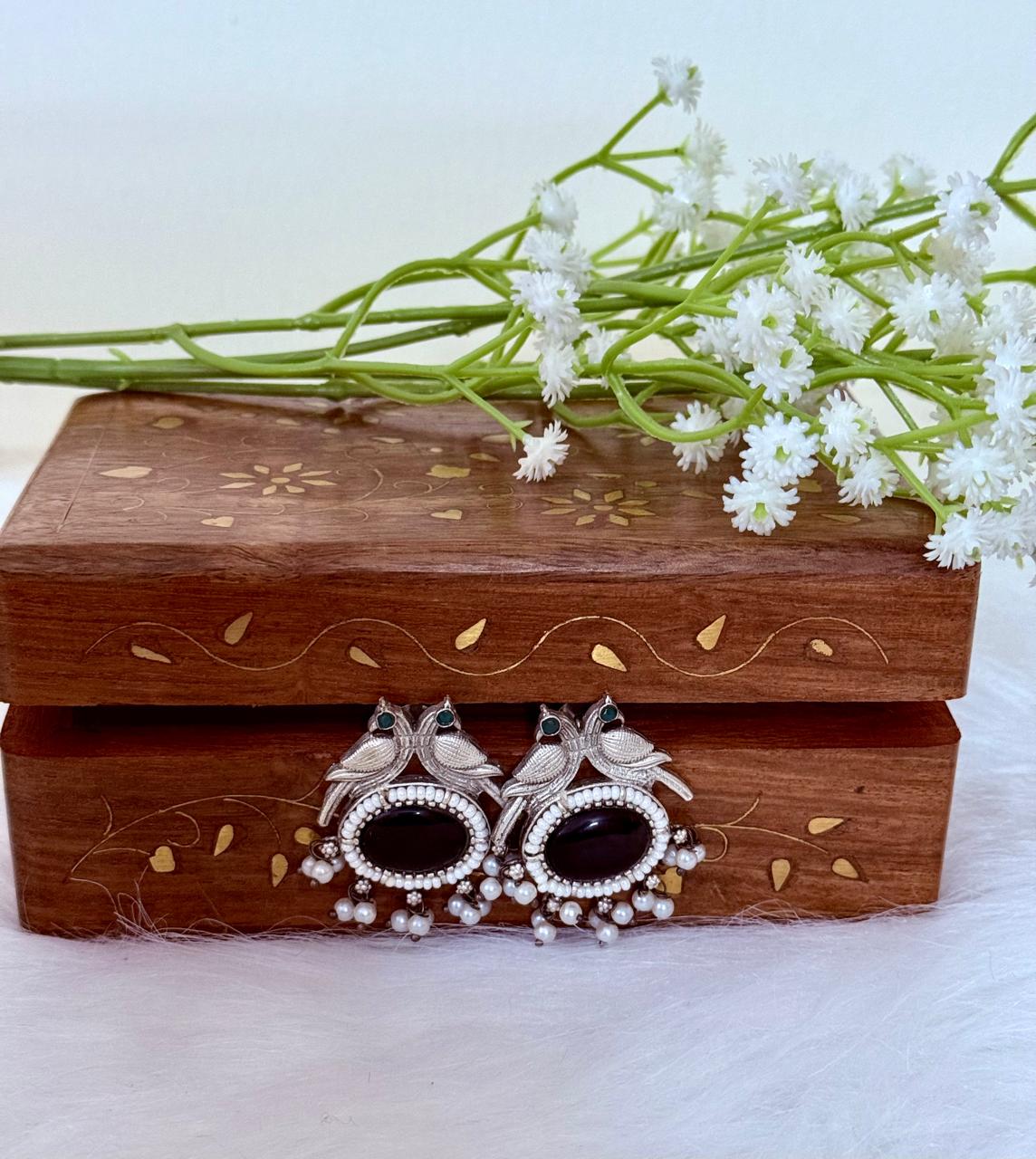 Twin Peacock Elegance Dangler Earrings