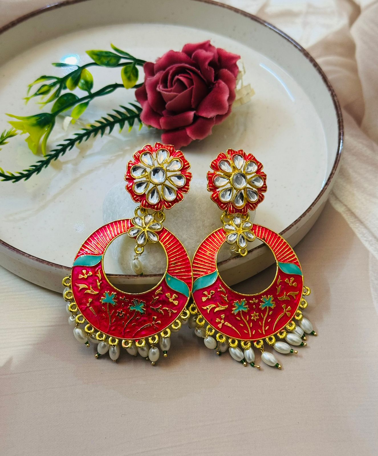 Meena Pushpa Dangler Earrings