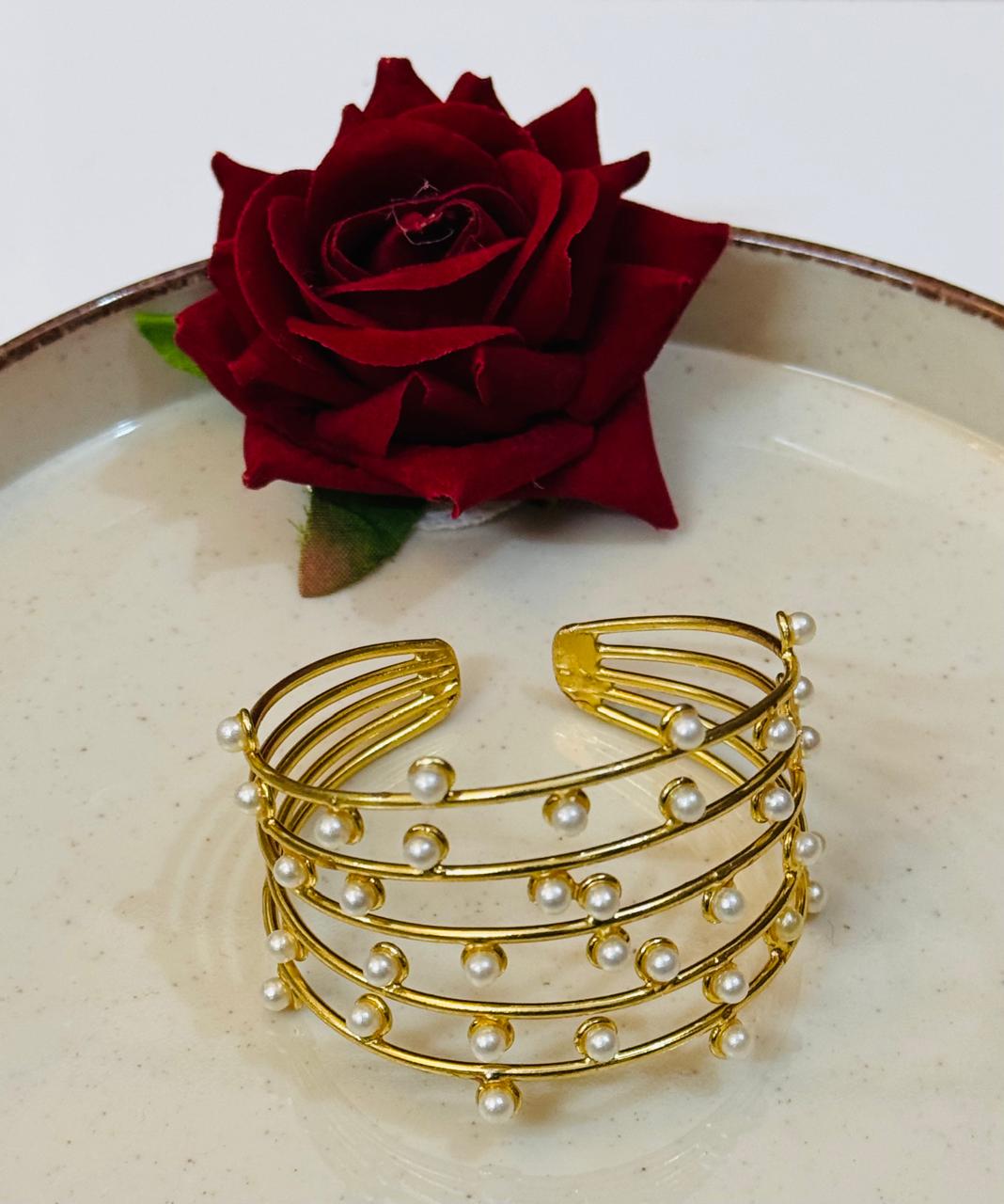 Pearl Cascade Brass Bracelet