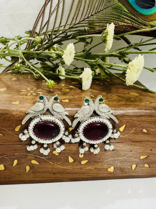 Twin Peacock Elegance Dangler Earrings