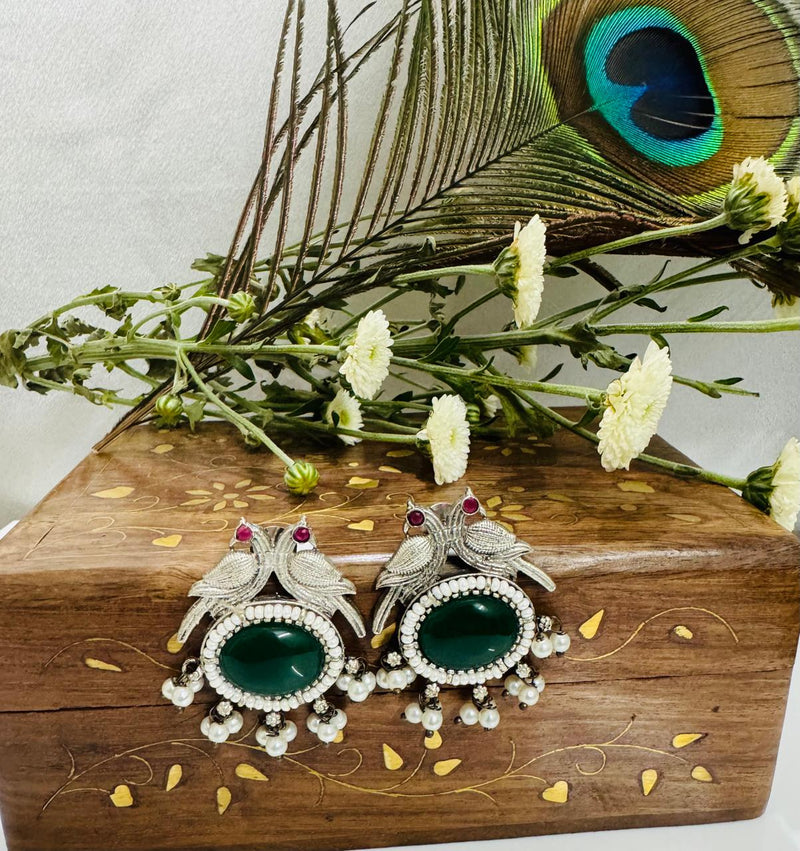 Twin Peacock Elegance Dangler Earrings