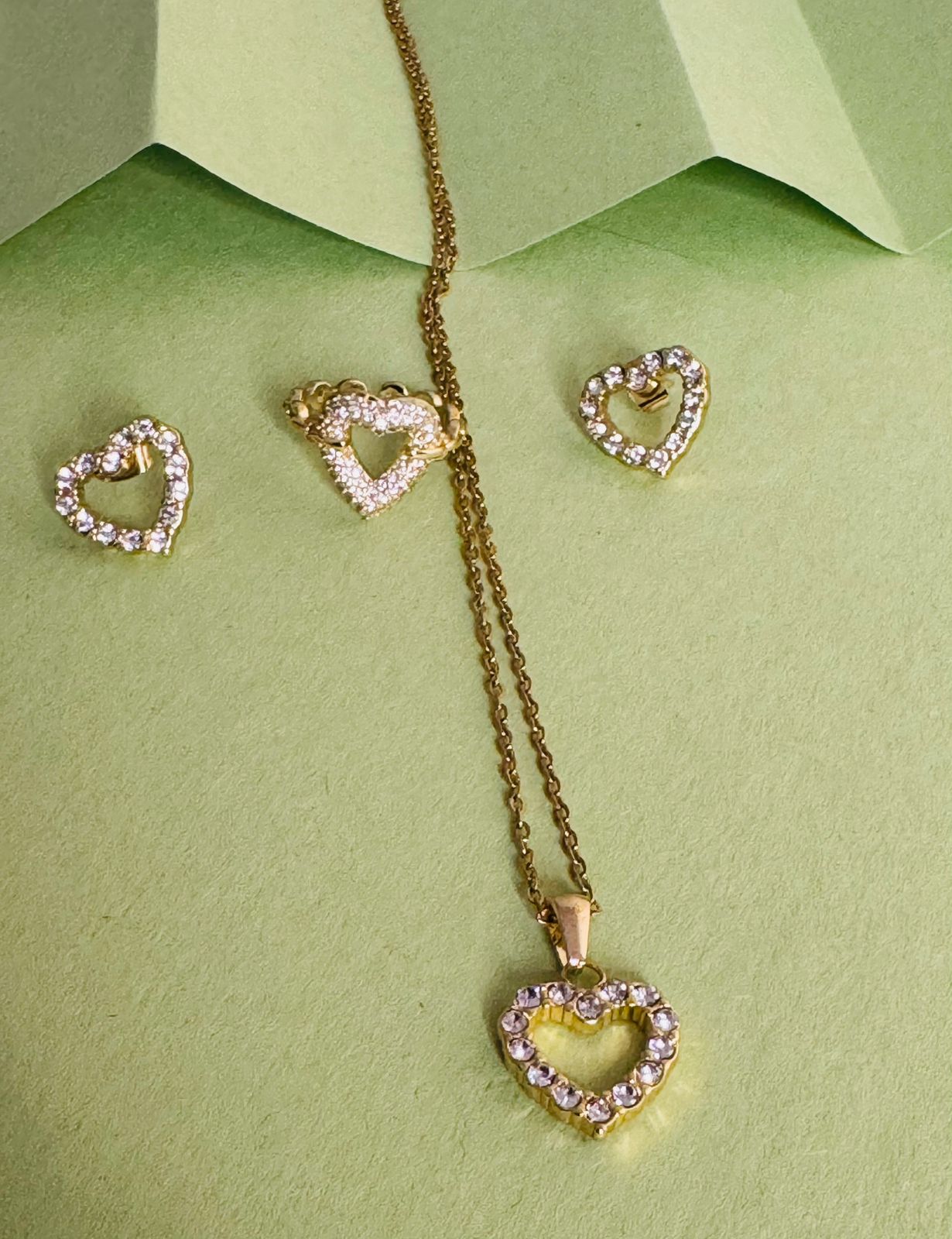 Trinity Heart Chain Set and Big Heart Ring Combo